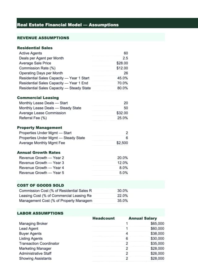 Real Estate Financial Model Template preview