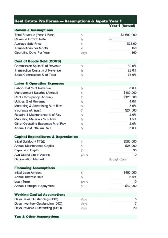 Real Estate Pro Forma Template preview