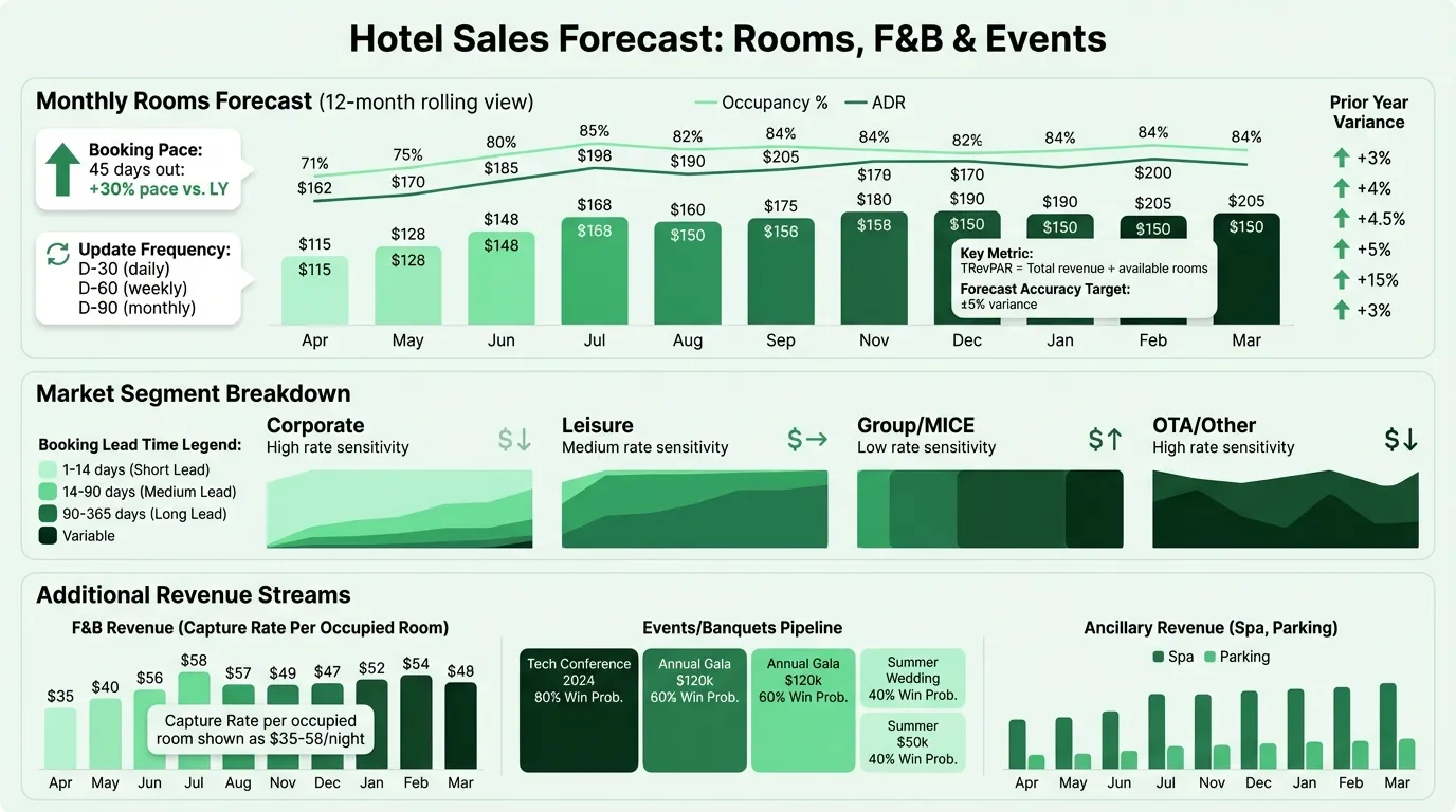 Hotel Sales Forecast: Rooms, Segments, F&B, and Events Revenue Projection